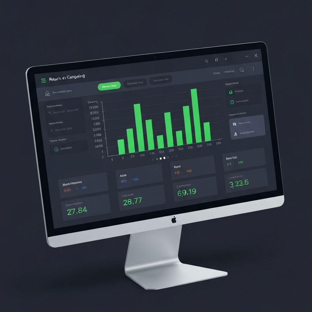Computer screen displaying successful ad campaign metrics and ROI data